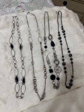 (4) Silver Tone and Black Accent Women's Necklaces. Elegant Layered Styles